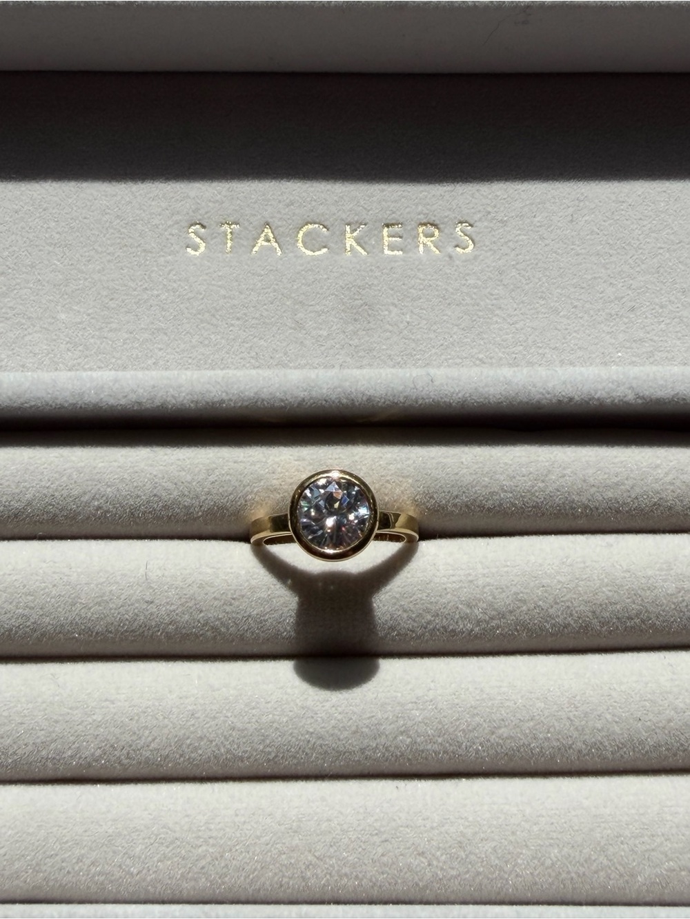 Vintage SETA Gold Tone Bezel Set Solitaire Cubic Zirconia Ring Size 6